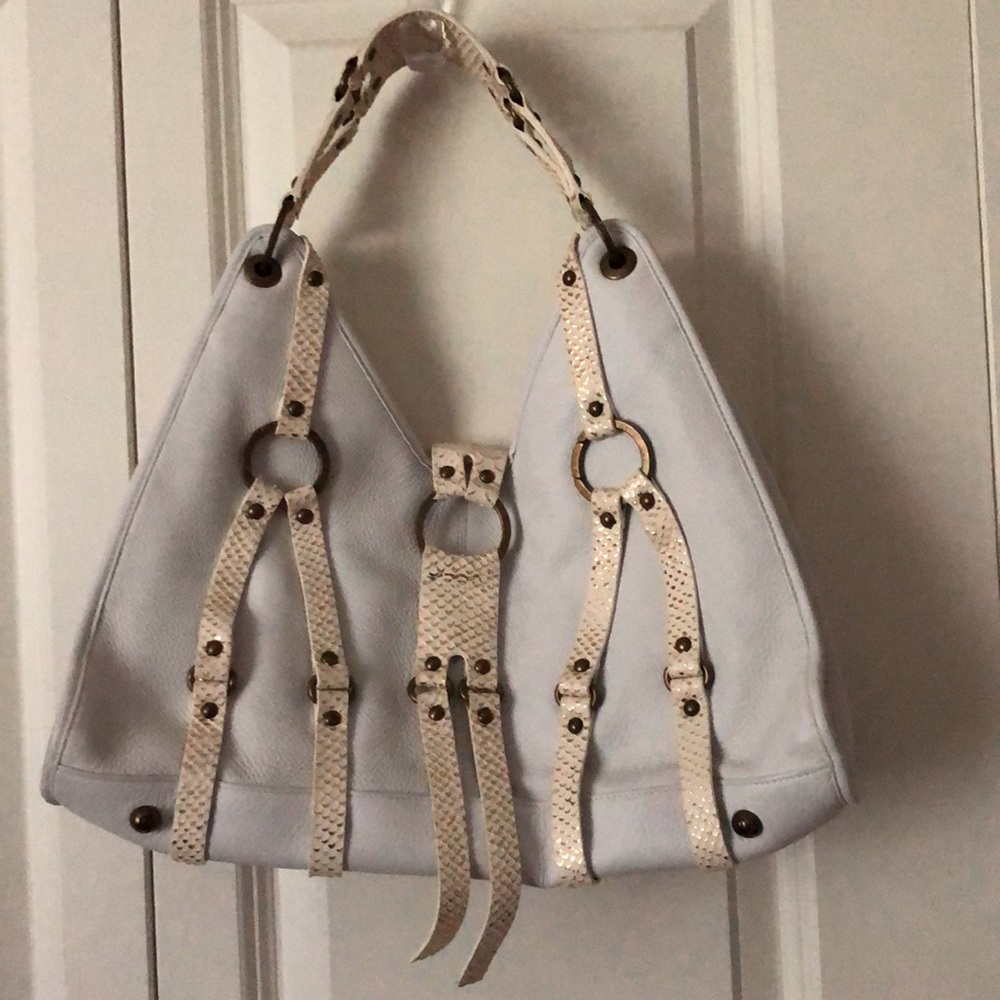 White Leather Hobo Sport Handbag